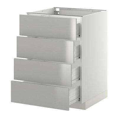 МЕТОД / ФОРВАРА Напольн шкаф 4 фронт панели/4 ящика - 60x60 см, Гревста нержавеющ сталь, белый МЕТОД / ФОРВАРА Напольн шкаф 4 фронт панели/4 ящика - 60x60 см, Гревста нержавеющ сталь, белый