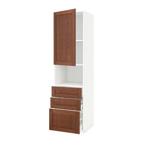 МЕТОД / МАКСИМЕРА Высокий шкаф д/СВЧ+дверца/3 ящика - белый, Филипстад коричневый, 60x60x220 см МЕТОД / МАКСИМЕРА Высокий шкаф д/СВЧ+дверца/3 ящика - белый, Филипстад коричневый, 60x60x220 см