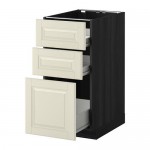 МЕТОД / ФОРВАРА Напольн шкаф 3фрнт пнл/2низк/1ср ящ - под дерево черный, Будбин белый с оттенком, 40x60 см