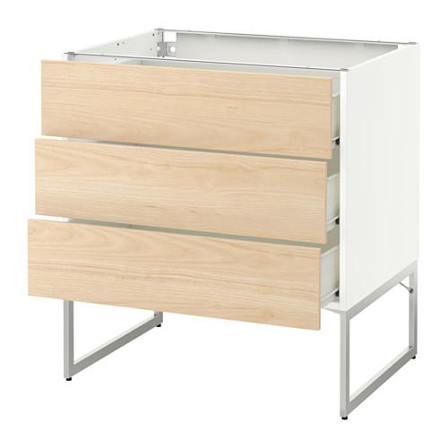 МЕТОД / ФОРВАРА Нплн шк 3 фрнт/3 средн ящика - белый, Аскерсунд под светлый ясень, 80x60x60 см
