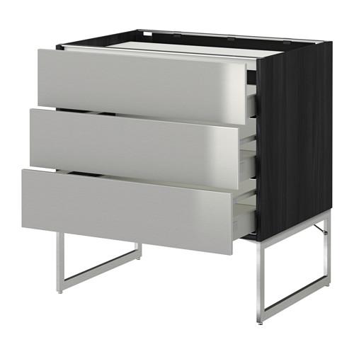 МЕТОД / МАКСИМЕРА Напольн шкаф/3фронт пнл/3ящика - под дерево черный, Гревста нержавеющ сталь, 80x60x60 см МЕТОД / МАКСИМЕРА Напольн шкаф/3фронт пнл/3ящика - под дерево черный, Гревста нержавеющ сталь, 80x60x60 см