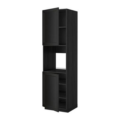МЕТОД Высок шкаф д/духовки/2дверцы/полки - 60x60x220 см, Лаксарби черно-коричневый, под дерево черный