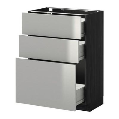 МЕТОД / ФОРВАРА Напольный шкаф с 3 ящиками - 60x37 см, Гревста нержавеющ сталь, под дерево черный МЕТОД / ФОРВАРА Напольный шкаф с 3 ящиками - 60x37 см, Гревста нержавеющ сталь, под дерево черный