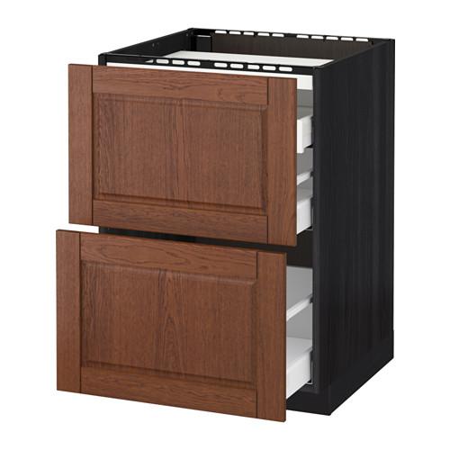 МЕТОД / МАКСИМЕРА Напольн шкаф/2 фронт пнл/3 ящика - под дерево черный, Филипстад коричневый, 60x60 см