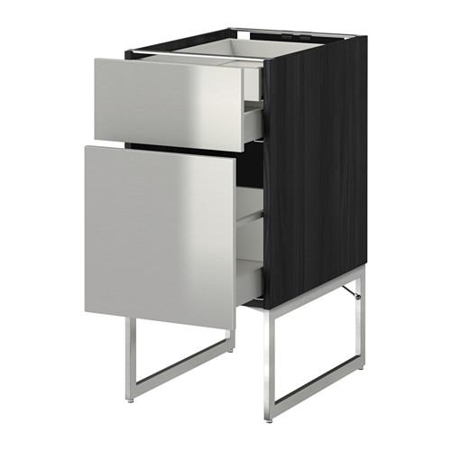 МЕТОД / МАКСИМЕРА Напольн шкаф 2фронт пнл/2низ/1вс ящ - под дерево черный, Гревста нержавеющ сталь, 40x60x60 см