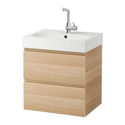 ГОДМОРГОН / БРОВИКЕН Шкаф для раковины с 2 ящ - под беленый дуб