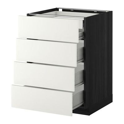 МЕТОД / ФОРВАРА Нплн шк 4фрнт/2нзк/3срд ящ - 60x60 см, Хэггеби белый, под дерево черный