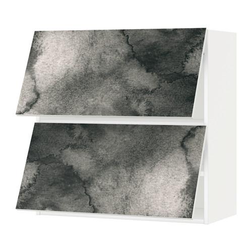 МЕТОД Навесной шкаф/2 дверцы, горизонтал - белый, Кальвиа с печатным рисунком, 80x80 см