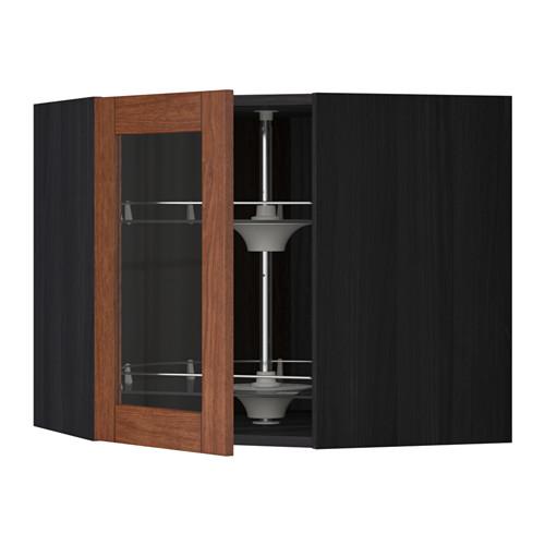МЕТОД Углов навесн шк с врщ скц/сткл дв - под дерево черный, Филипстад коричневый, 68x60 см