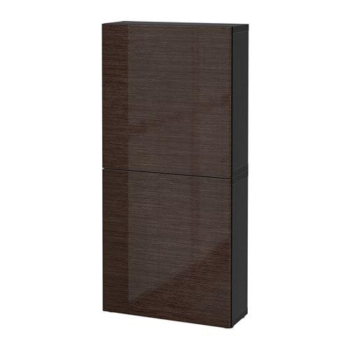 БЕСТО Навесной шкаф с 2 дверями - черно-коричневый/Сельсвикен глянцевый/коричневый