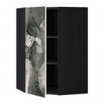 МЕТОД Угловой навесной шкаф с полками - под дерево черный, Кальвиа с печатным рисунком, 68x100 см