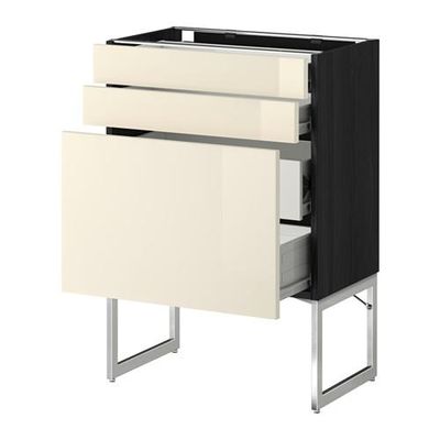 МЕТОД / ФОРВАРА Напольн шкаф 3фронт пнл/2низ/2ср ящ - 60x37x60 см, Рингульт глянцевый кремовый, под дерево черный МЕТОД / ФОРВАРА Напольн шкаф 3фронт пнл/2низ/2ср ящ - 60x37x60 см, Рингульт глянцевый кремовый, под дерево черный