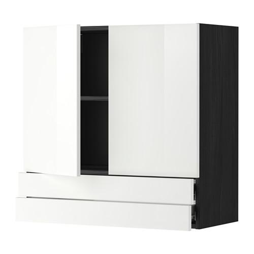 МЕТОД / ФОРВАРА Навесной шкаф/2дверцы/2ящика - 80x80 см, Рингульт глянцевый белый, под дерево черный МЕТОД / ФОРВАРА Навесной шкаф/2дверцы/2ящика - 80x80 см, Рингульт глянцевый белый, под дерево черный