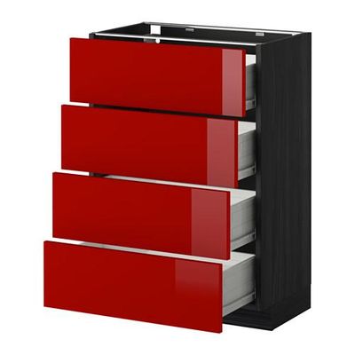 МЕТОД / ФОРВАРА Напольн шкаф 4 фронт панели/4 ящика - 60x37 см, Рингульт глянцевый красный, под дерево черный МЕТОД / ФОРВАРА Напольн шкаф 4 фронт панели/4 ящика - 60x37 см, Рингульт глянцевый красный, под дерево черный
