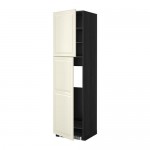 METOD высокий шкаф д/холодильника/2дверцы черный/Будбин белый с оттенком
