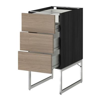 МЕТОД / ФОРВАРА Напольн шкаф 3фронт пнл/2низ/2ср ящ - 40x60x60 см, Брокхульт под грецкий орех светло-серый, под дерево черный МЕТОД / ФОРВАРА Напольн шкаф 3фронт пнл/2низ/2ср ящ - 40x60x60 см, Брокхульт под грецкий орех светло-серый, под дерево черный