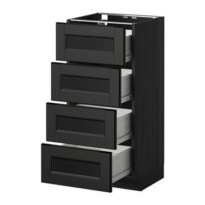 МЕТОД / ФОРВАРА Напольн шкаф 4 фронт панели/4 ящика - 40x37 см, Лаксарби черно-коричневый, под дерево черный МЕТОД / ФОРВАРА Напольн шкаф 4 фронт панели/4 ящика - 40x37 см, Лаксарби черно-коричневый, под дерево черный