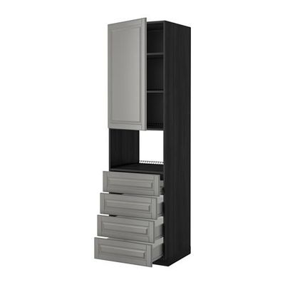 МЕТОД / ФОРВАРА Высок шкаф д/духовки/дверца/4ящика - 60x60x220 см, Будбин серый, под дерево черный МЕТОД / ФОРВАРА Высок шкаф д/духовки/дверца/4ящика - 60x60x220 см, Будбин серый, под дерево черный
