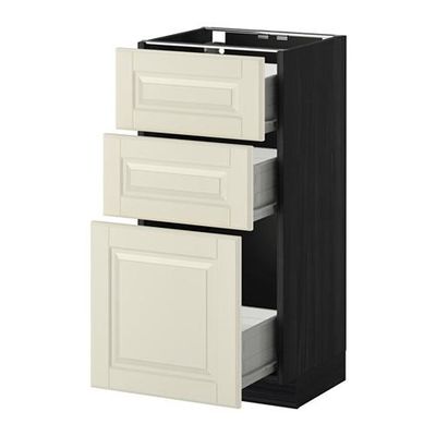 МЕТОД / ФОРВАРА Напольный шкаф с 3 ящиками - 40x37 см, Будбин белый с оттенком, под дерево черный МЕТОД / ФОРВАРА Напольный шкаф с 3 ящиками - 40x37 см, Будбин белый с оттенком, под дерево черный