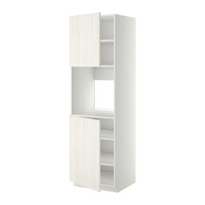 МЕТОД Высок шкаф д/духовки/2дверцы/полки - 60x60x200 см, Росдаль белый ясень, белый