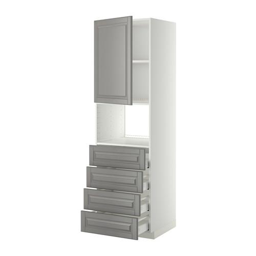 МЕТОД / МАКСИМЕРА Высок шкаф д/духовки/дверца/4ящика - белый, Будбин серый, 60x60x200 см