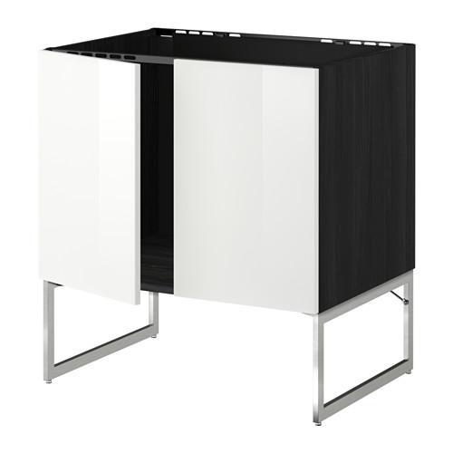 МЕТОД Напольн шкаф д раковины+2 двери - под дерево черный, Рингульт глянцевый белый МЕТОД Напольн шкаф д раковины+2 двери - под дерево черный, Рингульт глянцевый белый