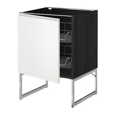 МЕТОД Напольный шкаф с проволочн ящиками - 60x60x60 см, Нодста белый/алюминий, под дерево черный