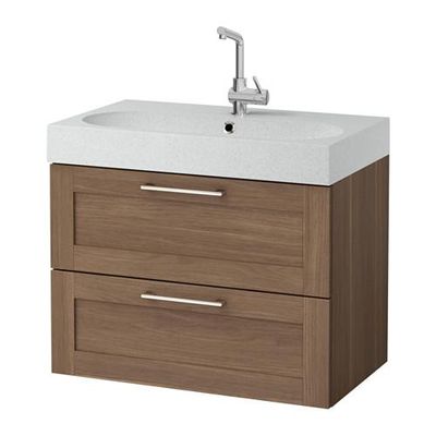 ГОДМОРГОН / БРОВИКЕН Шкаф для раковины с 2 ящ - грецкий орех/светло-серый ГОДМОРГОН / БРОВИКЕН Шкаф для раковины с 2 ящ - грецкий орех/светло-серый