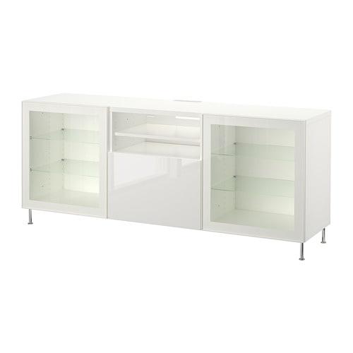 БЕСТО Тумба д/ТВ с ящиками - белый глянцевый/белый прозрачное стекло, направляющие ящика, плавно закр