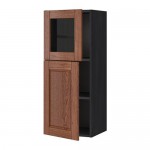 МЕТОД Навесн шкаф/полки/дверь/стекл дверь - под дерево черный, Филипстад коричневый