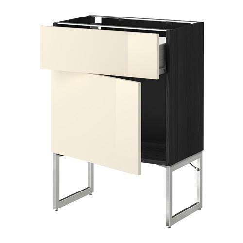 МЕТОД / ФОРВАРА Напольный шкаф с ящиком/дверью - 60x37x60 см, Рингульт глянцевый кремовый, под дерево черный