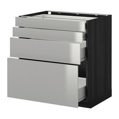 МЕТОД / ФОРВАРА Напольн шкаф 4 фронт панели/4 ящика - 80x60 см, Гревста нержавеющ сталь, под дерево черный МЕТОД / ФОРВАРА Напольн шкаф 4 фронт панели/4 ящика - 80x60 см, Гревста нержавеющ сталь, под дерево черный