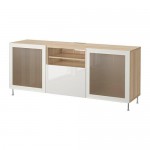 БЕСТО Тумба д/ТВ с ящиками - под беленый дуб глянцевый/белый матовое стекло, направляющие ящика, плавно закр