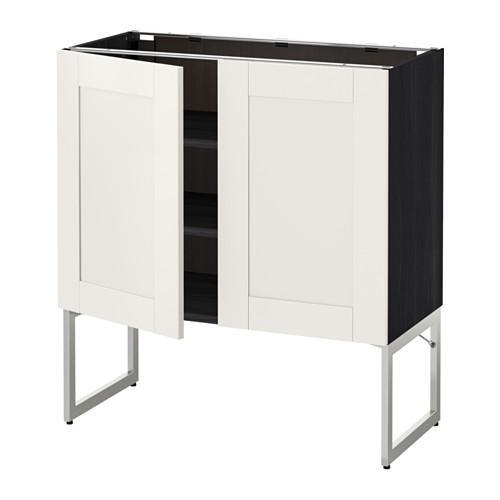 МЕТОД Напол шкаф с полками/2двери - под дерево черный, Сэведаль белый, 80x37x60 см