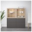 БЕСТО Комбинация д/хранения+стекл дверц - под беленый дуб Грундсвикен/темно-серый прозрачное стекло, направляющие ящика, плавно закр