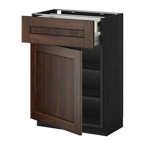 МЕТОД / ФОРВАРА Напольн шкаф двр/фр пнл/плк/2низ ящ - под дерево черный, Эдсерум под дерево коричневый, 60x37 см