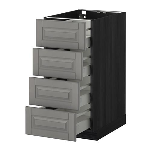 МЕТОД / МАКСИМЕРА Напольн шкаф 4 фронт панели/4 ящика - под дерево черный, Будбин серый, 40x60 см