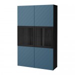 БЕСТО Комбинация д/хранения+стекл дверц - черно-коричневый Халлставик/темно-синий прозрачное стекло