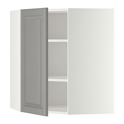 МЕТОД Угловой навесной шкаф с полками - белый, Будбин серый, 68x80 см