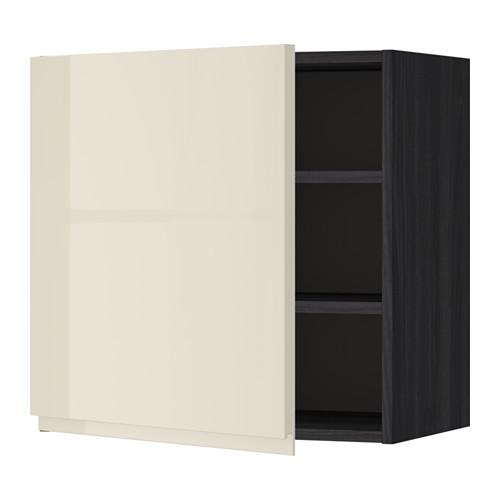 METOD шкаф навесной с полкой черный/Воксторп глянцевый светло-бежевый 60x60 см