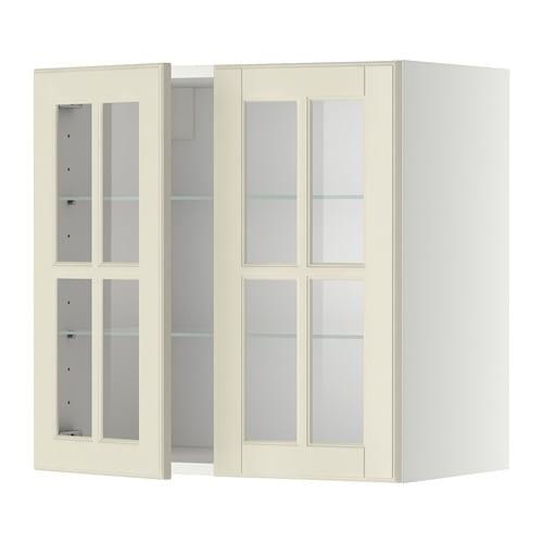 МЕТОД Навесной шкаф с полками/2 стекл дв - белый, Будбин белый с оттенком, 60x60 см