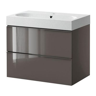 ГОДМОРГОН/БРОВИКЕН Шкаф для раковины с 2 ящ - глянцевый серый/светло-серый