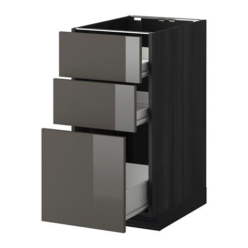 МЕТОД / ФОРВАРА Напольн шкаф 3фрнт пнл/2низк/1ср ящ - под дерево черный, Рингульт глянцевый серый, 40x60 см