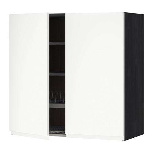 МЕТОД Навесной шкаф с посуд суш/2 дврц - под дерево черный, Воксторп белый, 80x80 см