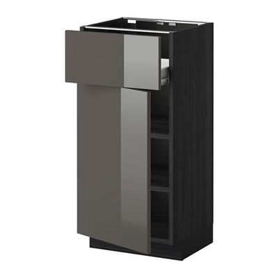 МЕТОД / ФОРВАРА Напольн шкаф с полкой/ящиком/дверью - под дерево черный, Рингульт глянцевый серый, 40x37 см МЕТОД / ФОРВАРА Напольн шкаф с полкой/ящиком/дверью - под дерево черный, Рингульт глянцевый серый, 40x37 см