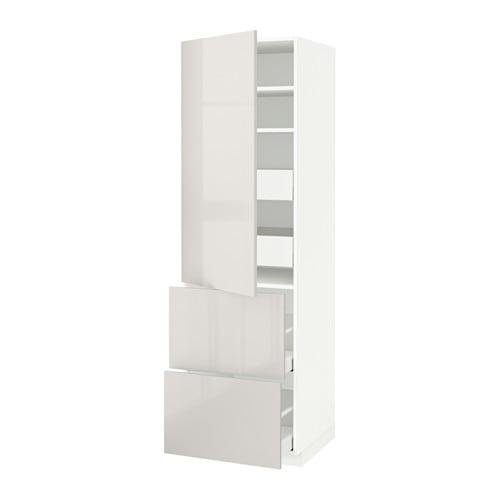 МЕТОД / МАКСИМЕРА Высокий шкаф+полки/4 ящика/2дверцы - белый, Рингульт глянцевый светло-серый, 60x60x200 см МЕТОД / МАКСИМЕРА Высокий шкаф+полки/4 ящика/2дверцы - белый, Рингульт глянцевый светло-серый, 60x60x200 см