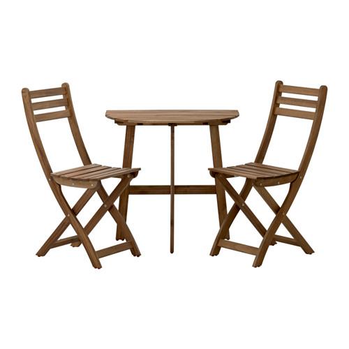 ASKHOLMEN стол+2 складных стула, д/сада серо-коричневая морилка