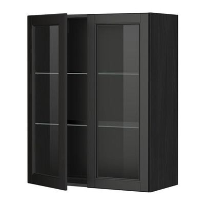 МЕТОД Навесной шкаф с полками/2 стекл дв - 80x100 см, Лаксарби черно-коричневый, под дерево черный МЕТОД Навесной шкаф с полками/2 стекл дв - 80x100 см, Лаксарби черно-коричневый, под дерево черный