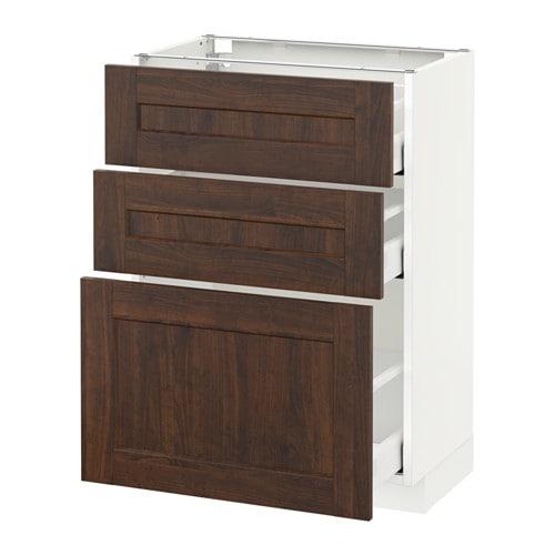 МЕТОД / МАКСИМЕРА Напольный шкаф с 3 ящиками - белый, Эдсерум под дерево коричневый, 60x37 см МЕТОД / МАКСИМЕРА Напольный шкаф с 3 ящиками - белый, Эдсерум под дерево коричневый, 60x37 см