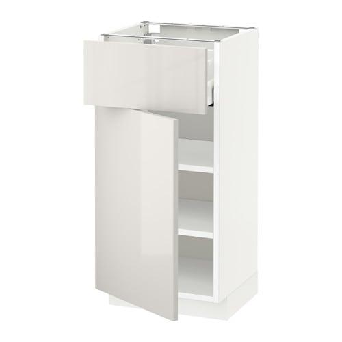 МЕТОД / МАКСИМЕРА Напольный шкаф с ящиком/дверью - белый, Рингульт глянцевый светло-серый, 40x37 см